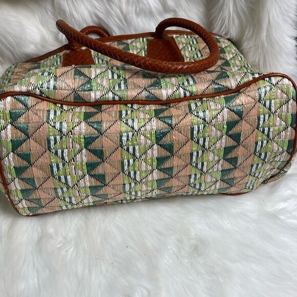 Galian NewYork PVC quilted large tote multi pastel color with brown trim - Picture 7 of 11